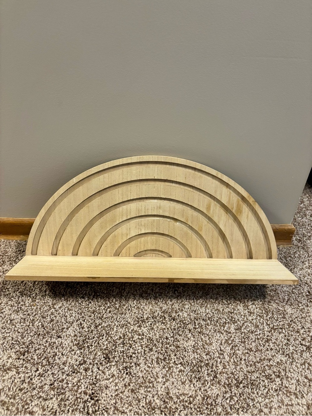 Natural Wood Half-Rainbow Wall Shelf - Neutral Natural Finish